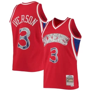 Attraente Prestigioso Allen Iverson Philadelphia 76ers 1996/97 Hardwood Classics NBA 75th Anniversary Diamond Swingman Jersey Red