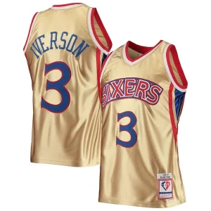 Accattivante Lussuoso Allen Iverson Philadelphia 76ers 75th Anniversary 1996/97 Hardwood Classics Swingman Jersey Gold