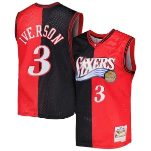 Lussuoso Gorgeous Allen Iverson Philadelphia 76ers Hardwood Classics 2000/01 Split Swingman Jersey Black/Red