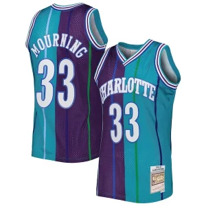 Splendido Alonzo Mourning Charlotte Hornets Hardwood Classics 1992/93 Split Swingman Jersey Teal/Purple