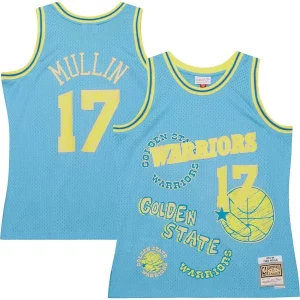Ottimo Elegante Chris Mullin Golden State Warriors 1993/94 Swingman Sidewalk Sketch Jersey Light Blue