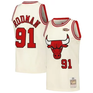Pratico Robusto Splendido Dennis Rodman Chicago Bulls Chainstitch Swingman Jersey Cream