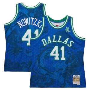 Incantevole Sofisticato Fantastico Dirk Nowitzki Dallas Mavericks 1998 2019 Hardwood Classics Asian Heritage 6.0 Swingman Throwback Player Jersey Blue