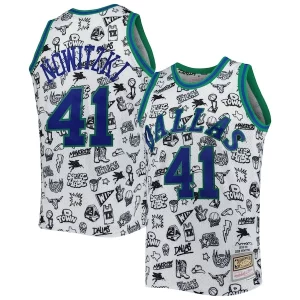 Attraente Moderno Resistente Dirk Nowitzki Dallas Mavericks 1998/99 Hardwood Classics Doodle Swingman Jersey White