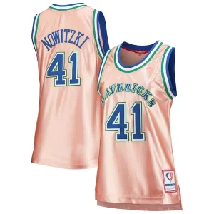 Bellissimo Sofisticato Dirk Nowitzki Dallas Mavericks Women's 75th Anniversary Rose Gold 1998 Swingman Jersey Pink