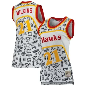 Comodo Ottimo Bellissimo Dominique Wilkins Atlanta Hawks Women's 1986 Doodle Swingman Jersey White
