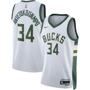 Comodo Bellissimo Giannis Antetokounmpo Milwaukee Bucks Nike Unisex Swingman Jersey Association Edition White/Hunter Green