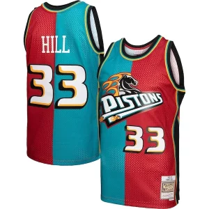 Eccezionale Grant Hill Detroit Pistons Hardwood Classics 1999/00 Split Swingman Jersey Teal/Red