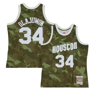 Versatile Classico Hakeem Olajuwon Houston Rockets Hardwood Classics 1993/94 Ghost Green Swingman Jersey Camo