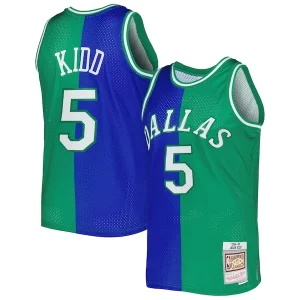 Trendy Jason Kidd Dallas Mavericks Hardwood Classics 1994/95 Split Swingman Jersey Blue/Green