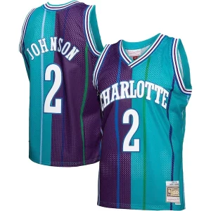 Cool Fantastico Trendy Larry Johnson Charlotte Hornets Hardwood Classics Split Swingman Jersey Teal/Purple