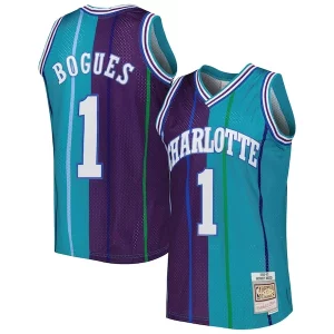 Duraturo Muggsy Bogues Charlotte Hornets Hardwood Classics 1992/93 Split Swingman Jersey Teal/Purple