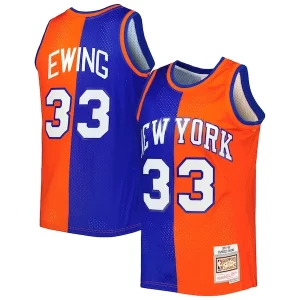 Meraviglioso Patrick Ewing New York Knicks Hardwood Classics 1991/92 Split Swingman Jersey Blue/Orange