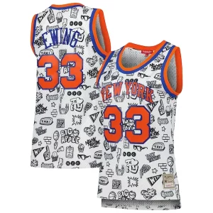 Robusto Stupendo Patrick Ewing New York Knicks Women's 1991 Doodle Swingman Jersey White