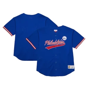 Eccezionale Ottimo Philadelphia 76ers Hardwood Classics On The Clock Mesh Fashion Baseball Jersey Royal