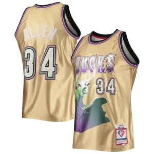 Carino Ray Allen Milwaukee Bucks 75th Anniversary 1996/97 Hardwood Classics Swingman Jersey Gold
