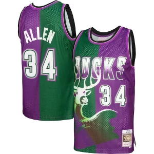 Trendy Stupendo Fantastico Ray Allen Milwaukee Bucks Hardwood Classics 1996/97 Split Swingman Jersey Green/Purple